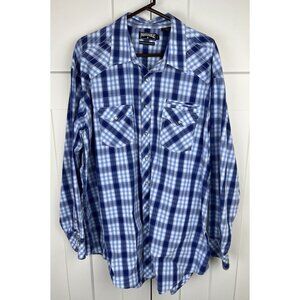 Panhandle Slim Men's XXL Western Snap Shirt Blue Plaid Embroidered Back Cowboy